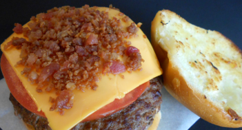 Toast Your Bun, Add your Onions, Cheese, Tomato, and Meaty Bacon Bits 