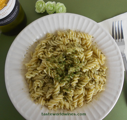 Pesto Pasta with Chardonnay Semillon White Wine Selection 